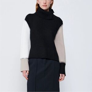 Simkhai Flores Black & Ivory Colorblock Sweater Wool size XS EUC